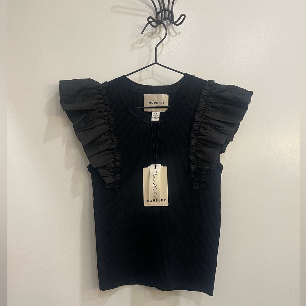 Industry Black Ruffle Sleeve Blouse